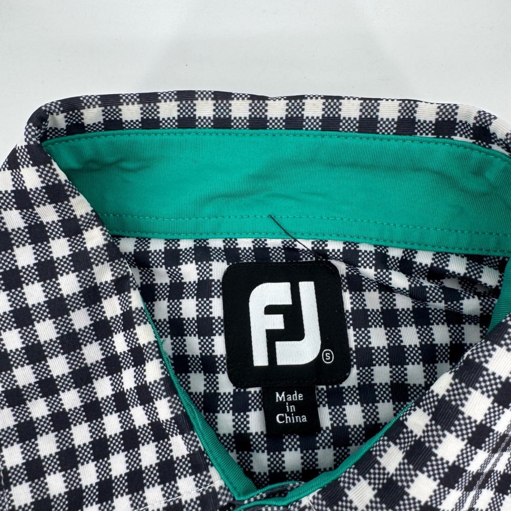 FootJoy FJ Mens Gingham Checkered Short Sleeve Golf Polo Shirt Black White Small - Picture 3 of 5